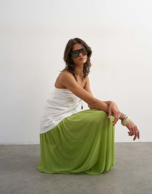 Topshop - Gonna lunga a palloncino in rete verde, 4 di 5