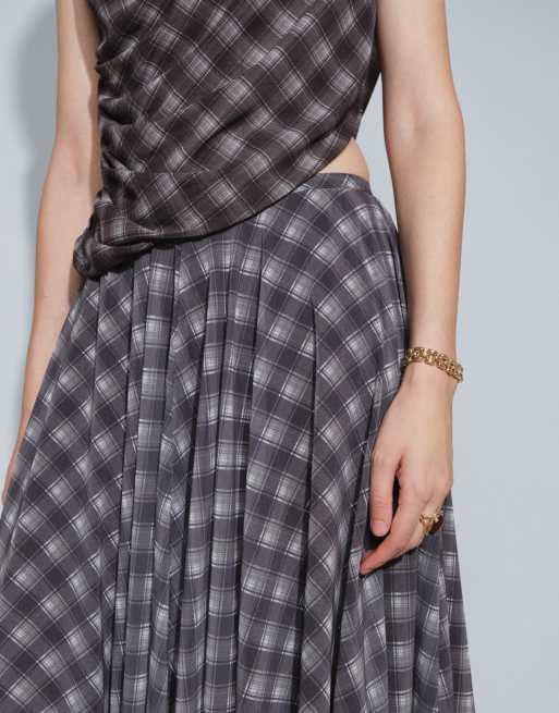 Topshop - Gonna lunga a ruota in chiffon viola a quadri in coordinato, 4 di 5