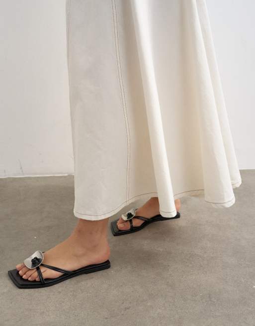 Topshop - Gonna lunga a ruota in denim bianco osso con cuciture, 5 di 5