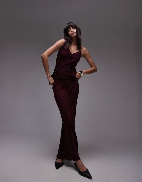 Topshop - Gonna lunga bordeaux con orlo grezzo in coordinato - view 1