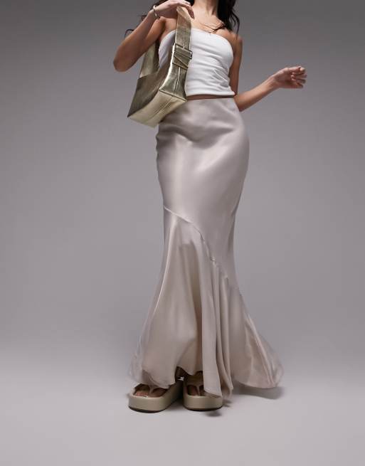 Topshop - Gonna lunga color champagne con cucitura