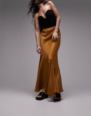 Topshop seamed detail maxi skirt in tan - ASOS Price Checker