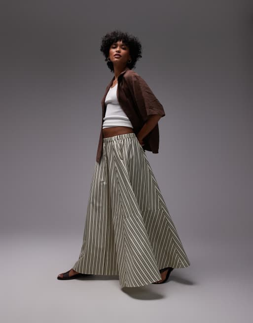 Topshop - Gonna lunga color latticello a righe con cut out