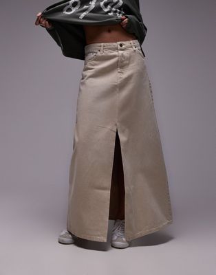 Topshop denim low slung maxi skirt in sand - ASOS Price Checker