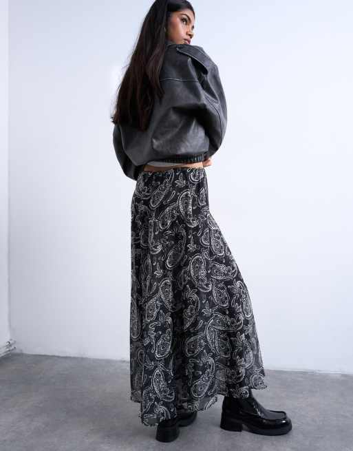 Topshop - Gonna lunga con stampa cachemire in chiffon con cuciture a vista, 4 di 5