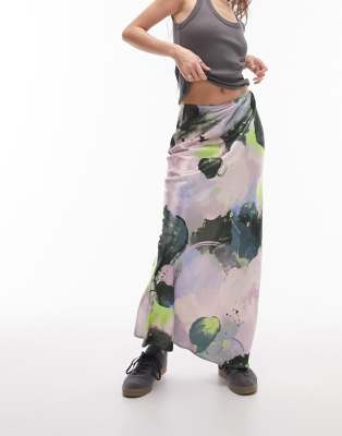Topshop graffiti print satin bias maxi skirt in multi - ASOS Price Checker