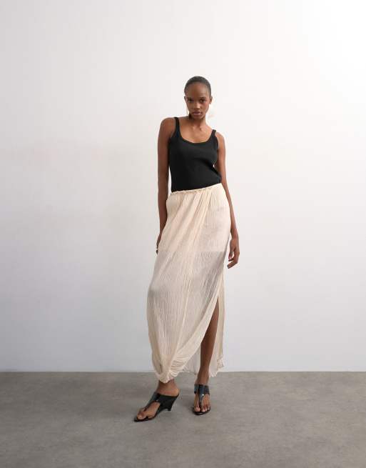 Topshop - Gonna lunga drappeggiata a pieghe color avorio