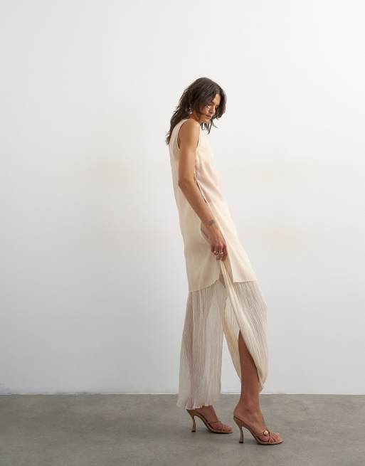 Topshop - Gonna lunga drappeggiata a pieghe color avorio, 5 di 5