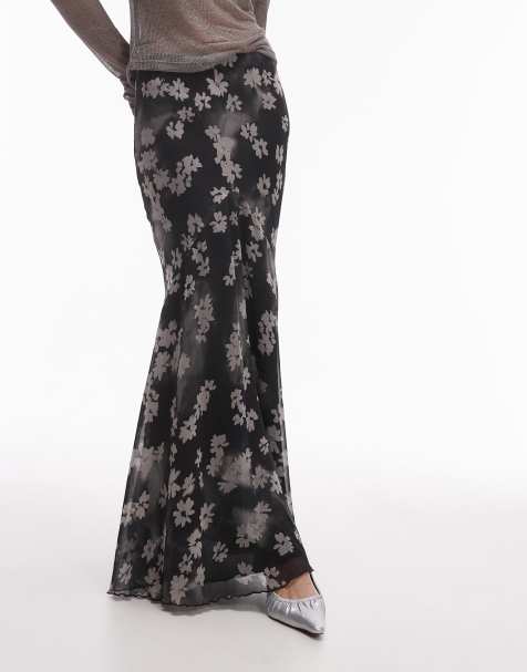 Topshop - Gonna lunga godet a V con fiori monocromatici - view 1