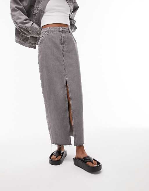 Topshop Gonna lunga in denim grigia