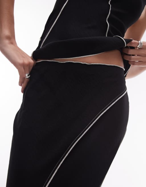 Topshop - Gonna lunga nera con orlo grezzo in coordinato, 5 di 5