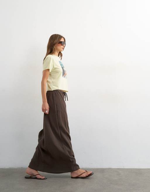 Topshop - Gonna lunga slim extra larga color cioccolato allacciata in vita