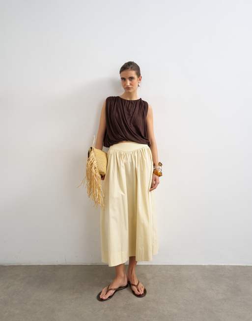 Topshop - Gonna lunga stile saloon color panna con vita scesa