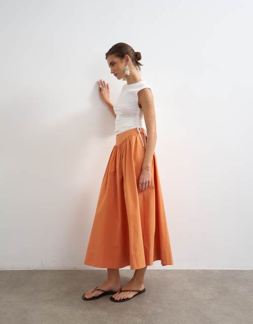 Topshop - Gonna lunga stile saloon color ruggine con vita scesa