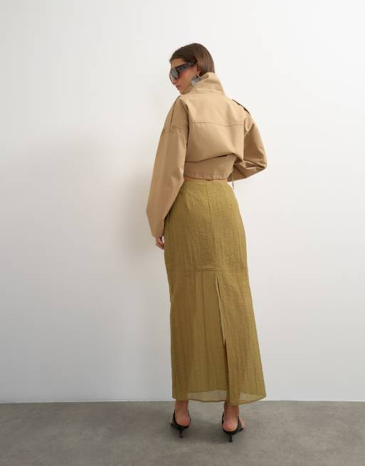 Topshop gonna lunga trasparente color kaki, 3 di 5