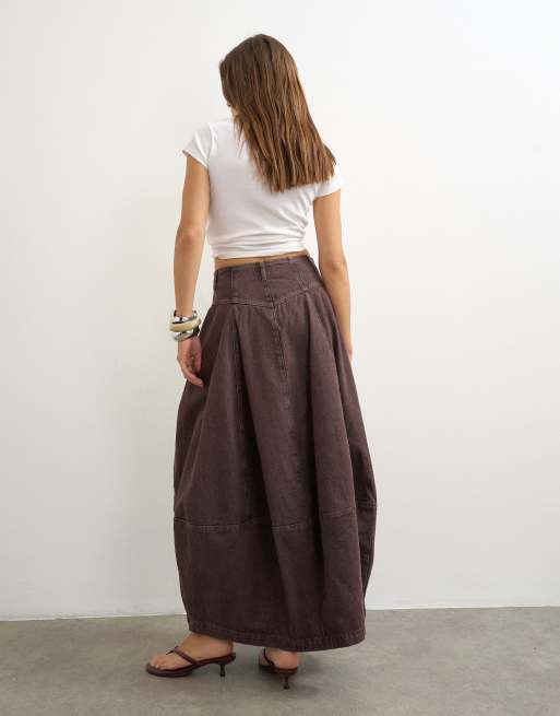 Topshop gonna maxi barrel con bottoni davanti color cioccolato, 5 di 5