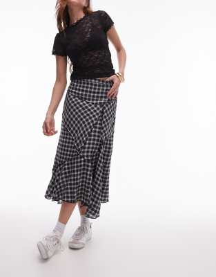 Topshop - Gonna midi a quadri bianchi e neri con ritagli