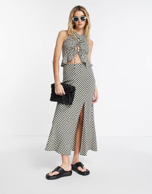 Topshop - Gonna midi a quadri colore neutro in coordinato