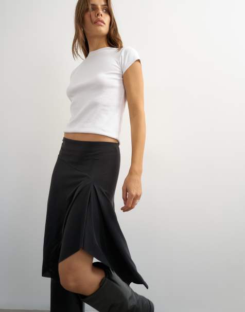 Topshop gonna midi asimmetrica in cupro morbido nera - view 1