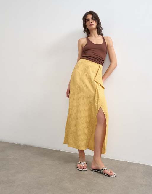 Topshop - Gonna midi avvolgente stile pareo color cuoio a righe, 1 di 5