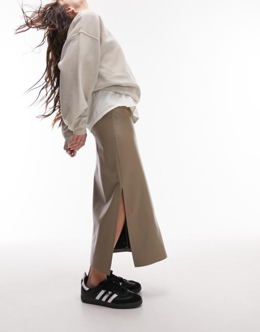 Topshop - Gonna midi basic color fulvo in pelle sintetica