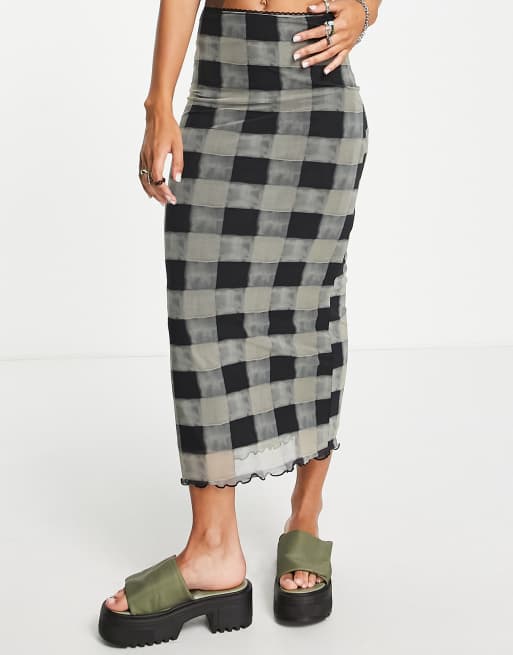 Topshop - Gonna midi color antracite a quadri sfumati