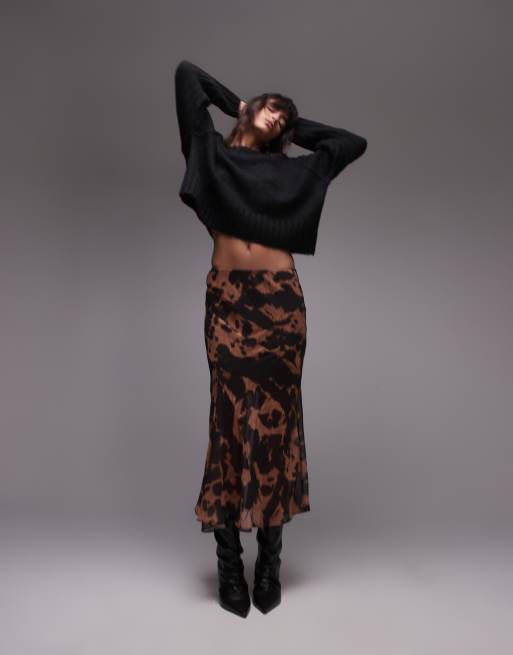 Topshop - Gonna midi con design irregolare e stampa tartarugata