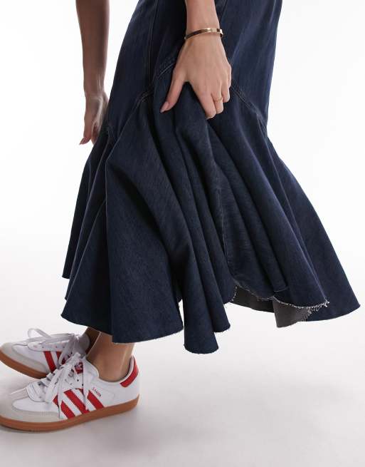 Topshop - Gonna midi in denim blu effetto sporco con inserti , 5 di 5