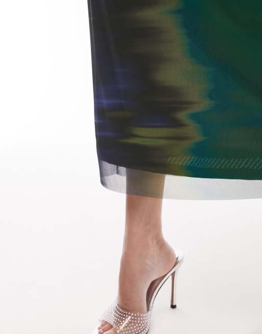 Topshop - Gonna midi in jersey verde con stampa vistosa , 3 di 4