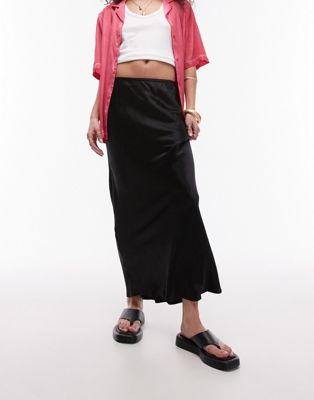 Topshop satin bias midi skirt in black - ASOS Price Checker