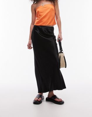 Topshop satin bias midi skirt in black - ASOS Price Checker