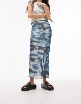 Topshop blurred animal picot trim midi mesh skirt in navy - ASOS Price Checker