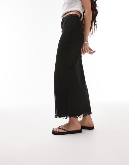 Topshop - Gonna midi in rete nera con finiture in pizzo nera, 4 di 4