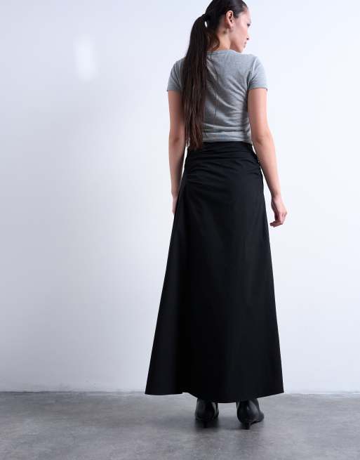 Topshop - Gonna midi nera arricciata asimmetrica , 3 di 5