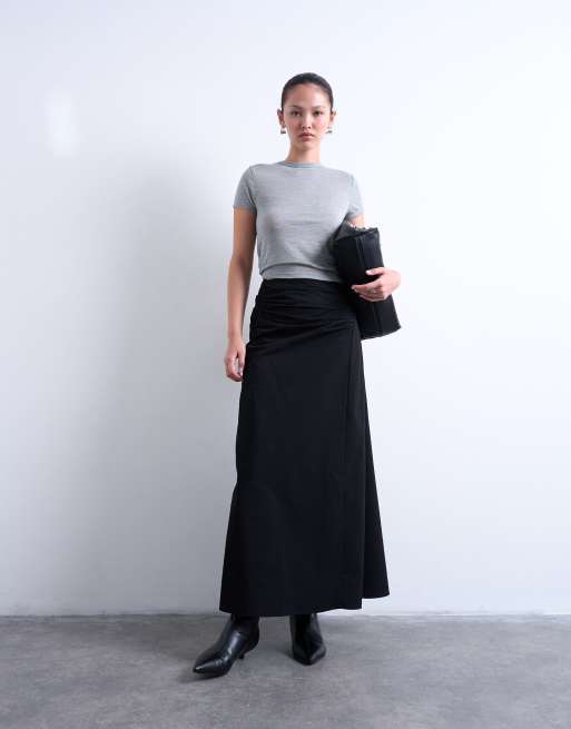 Topshop - Gonna midi nera arricciata asimmetrica , 4 di 5