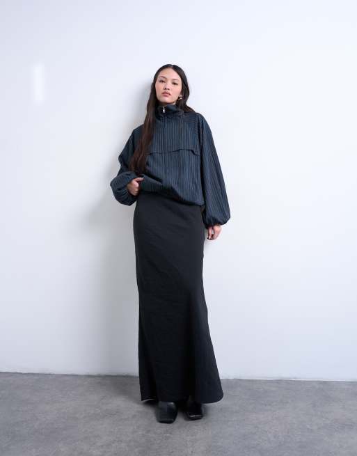 Topshop - Gonna midi super morbida in cupro taglio sbieco antracite