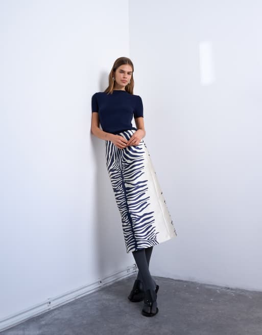 Topshop Gonna midi svasata in raso con stampa zebrata