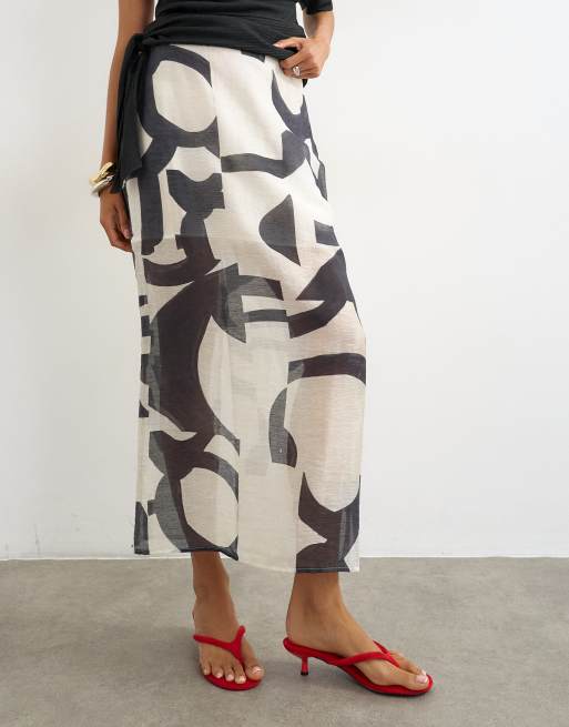 Topshop gonna midi trasparente a colonna con stampa monocromatica, 5 di 5