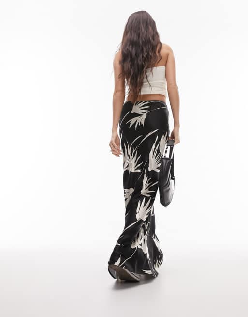 Topshop - Gonna molto lunga con stampa a fiori monocromatica in coordinato