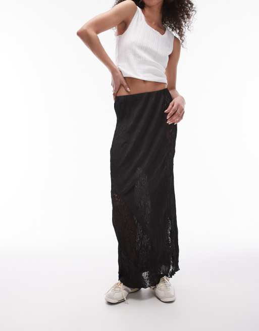 Topshop - Gonna nera in jersey misto pizzo plissé