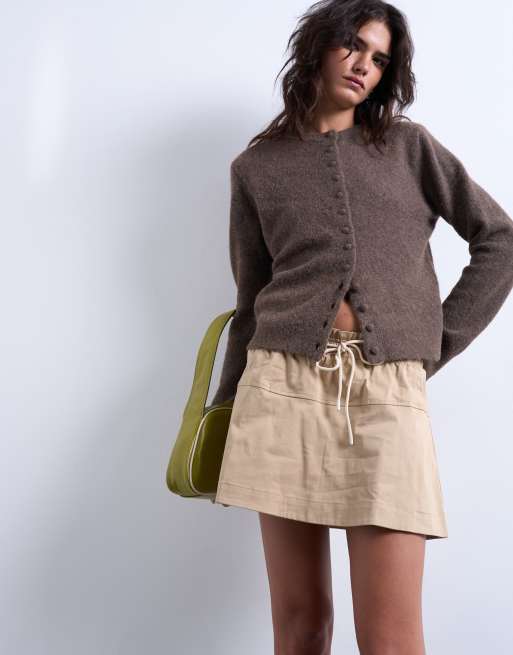 Topshop - Gonna pantalone corta beige con vita elasticizzata, 2 di 5