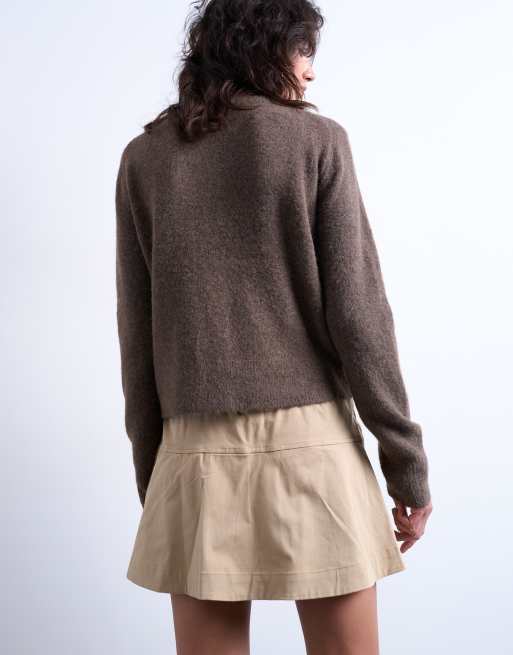 Topshop - Gonna pantalone corta beige con vita elasticizzata, 5 di 5