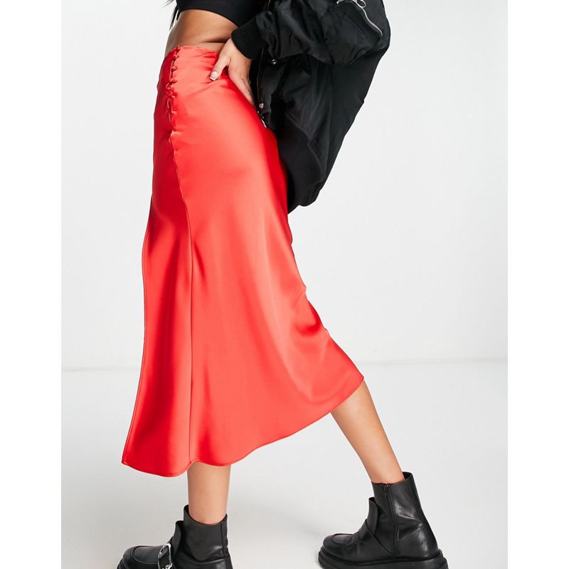Donna PSTrS Topshop - Gonna sottoveste longuette in raso rosso