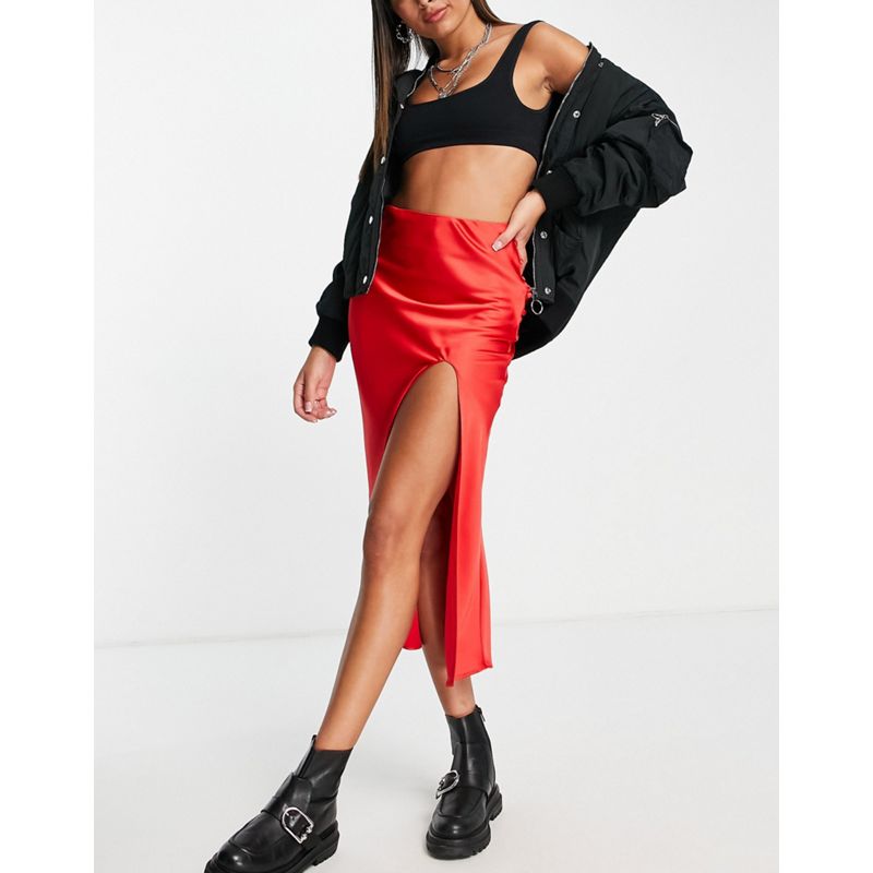 Donna PSTrS Topshop - Gonna sottoveste longuette in raso rosso