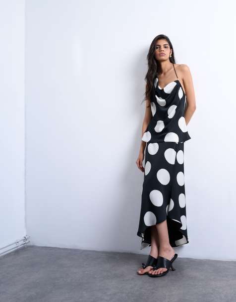 Topshop - Gonna sottoveste lunga monocromatica a pois grandi con taglio sbieco in coordinato - view 1