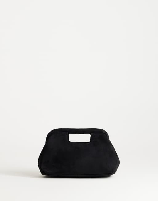 Topshop Gordan medelstor clutch i suedette med handtag i svart