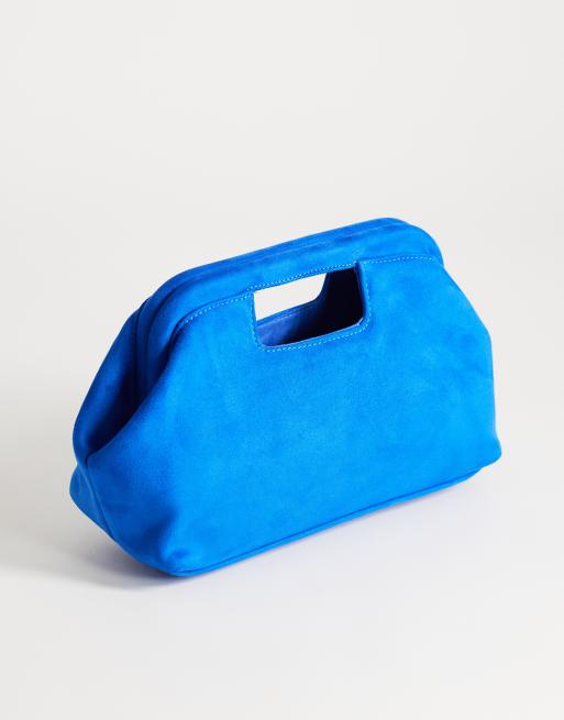 Topshop Gordan medium clutch i suedette med hank i kobolt, 3 af 4