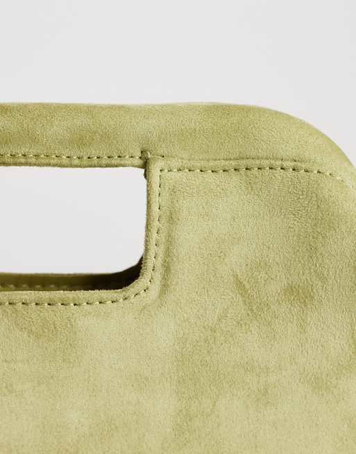 Topshop Gordan medium clutch i suedette med hank i oliven, 4 af 4