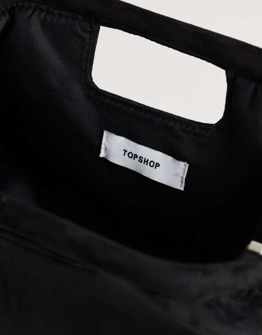 Topshop Gordan medium clutch i suedette med hank i sort, 2 af 4