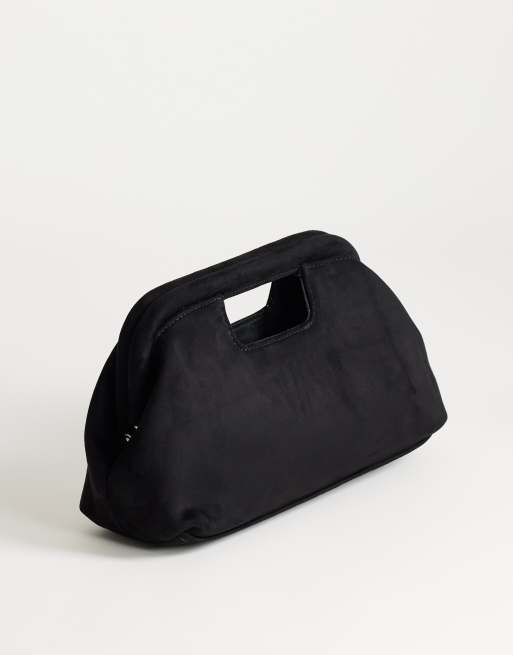 Topshop Gordan medium clutch i suedette med hank i sort, 3 af 4
